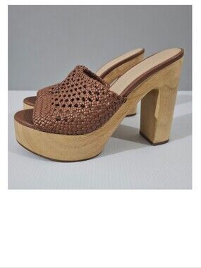 Veronica Beard Guadalupe Woven Leather Platform Clog Sandals Brown Chunky Size 9